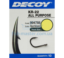 Крючок Decoy KR-22 Black Nickeled #1/0, 10 шт.