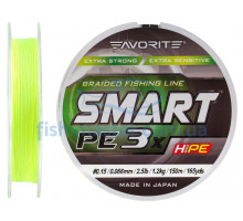 Шнур Favorite Smart PE 3x 150м (fl.yellow) # 0.15 / 0.066mm 2.5lb / 1.2kg