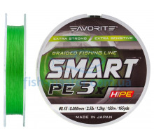Шнур Favorite Smart PE 3x 150м (l.green) #0.15/0.066mm 2.5lb/1.2kg