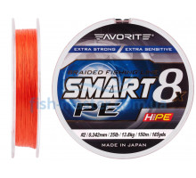 Шнур Favorite Smart PE 8x 150м (red orange) #2.0/0.242mm 25lb/13.8kg
