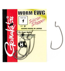 Крючок Gamakatsu офсетный Worm Offset EWG silicon stopper Black #1 5шт