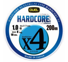 Шнур Duel Hardcore X4 200m 5Color Yellow Marking 8kg 0.171mm #1.0