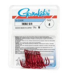 Крючок Gamakatsu тройной Treble 13R Red #4 10шт