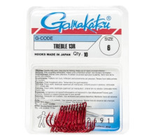 Крючок Gamakatsu тройной Treble 13R Red #6 10шт