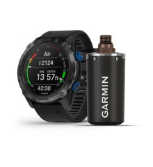 Descent Mk2i Carbon Gray DLC titanium smartwatch with black silicone strap, complete with Descent T1 transmitter