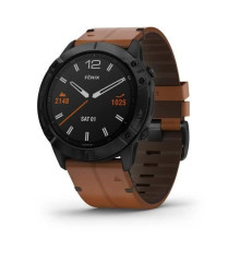 Смарт-часы Garmin Fenix 6X Sapphire черные с DLC-покрытием и каштановым кожаным ремешком
