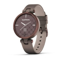 Garmin Lily Classic Dark Bronze smartwatch with a beige case and Italian leather strap