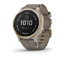 Garmin Fenix ​​6S Pro Solar smartwatch in gold with a beige suede strap