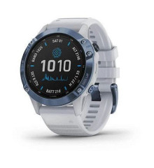 Смарт-часы Garmin Fenix 6 Pro Solar, синий минерал Titanium с белым ремешком
