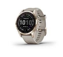 Garmin Fenix ​​7S Sapphire Solar Smartwatch in Gold Titanium with a Light Beige Strap
