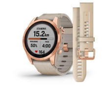 Смарт-годинник Garmin Fenix ​​7s Sapphire Solar титанові рожеве золото зі світло-бежевим шкіряним ремінцем