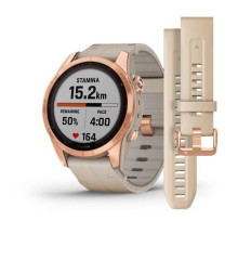 Смарт-годинник Garmin Fenix ​​7s Sapphire Solar титанові рожеве золото зі світло-бежевим шкіряним ремінцем