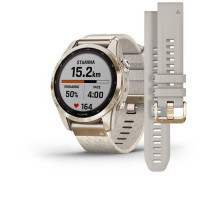 Смарт-годинник Garmin Fenix ​​7s Sapphire Solar титанові кремові золотисті з нейлоновим ремінцем