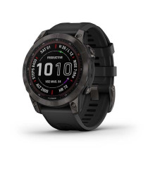 Смарт-часы Garmin Fenix 7 Sapphire Solar титановые серые DLC с черным ремешком