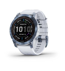 Смарт-годинник Garmin Fenix ​​7 Sapphire Solar титанові синій мінерал DLC з білим ремінцем