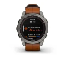 Смарт-годинник Garmin Fenix ​​7 Sapphire Solar сірі титанові з коричневим шкіряним ремінцем