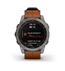 Смарт-часы Garmin Fenix 7 Sapphire Solar титановые серые с коричневым кожаным ремешком