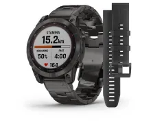 Смарт-годинник Garmin Fenix ​​7 Sapphire Solar титанові сірі DLC із сірим браслетом титановим DLC