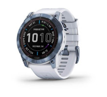 Смарт-часы Garmin Fenix 7X Sapphire Solar титановые DLC цвета синий минерал с белым ремешком