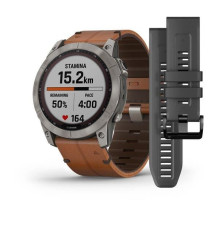 Смарт-годинник Garmin Fenix ​​7X Sapphire Solar титановий з каштановим шкіряним ремінцем