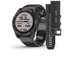 Смарт-годинник Garmin Fenix ​​7X Sapphire Solar сірі титанові карбон DLC з титановим ремінцем