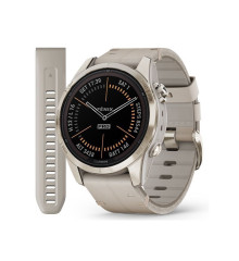 Смарт-годинник Garmin Fenix ​​7S Pro - Sapphire Solar Edition - ніжно-золотисті зі шкіряним ремінцем пісочного кольору