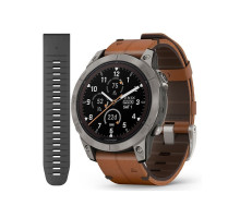 Смарт-часы Garmin Fenix 7 Pro - Sapphire Solar Edition - титановый корпус с каштановым кожаным ремешком