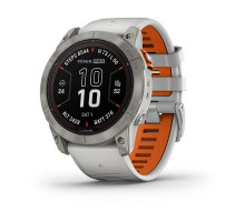 Смарт-часы Garmin Fenix 7X Pro - Sapphire Solar Edition - титановый корпус с дымчато-серым/оранжевым ремешком