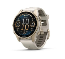 Смарт-годинник Garmin Fenix ​​8 – 43 мм, AMOLED Sapphire, золотистий з силіконовим ремінцем кольору туманний сірий/темний пісковик