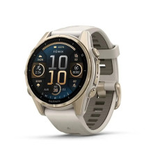 Смарт-часы Garmin Fenix 8 – 43 мм, AMOLED Sapphire, золотистые с силиконовым ремешком цвета туманный серый/темный песчаник