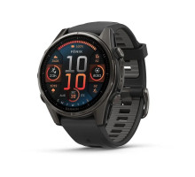 Смарт-годинник Garmin Fenix ​​8 – 43 мм, AMOLED Sapphire, титан з DLC-покриттям Carbon Gray та силіконовим ремінцем чорного/сірого кольору