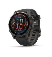 Смарт-часы Garmin Fenix 8 – 43 мм, AMOLED Sapphire, титан с DLC-покрытием Carbon Gray и силиконовым ремешком черного/серого цвета