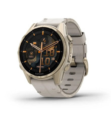 Garmin Fenix ​​8 Smartwatch - 43mm AMOLED Sapphire Gold with Limestone Grey Leather Strap