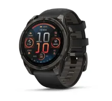 Смарт-годинник Garmin Fenix ​​8 – 47 мм, AMOLED Sapphire, титан з DLC-покриттям Carbon Gray та силіконовим ремінцем чорного/сірого кольору