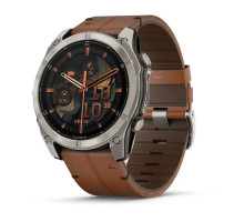 Смарт-годинник Garmin Fenix ​​8 – 51 мм, AMOLED Sapphire, титан з DLC-покриттям Carbon Gray та каштановим шкіряним ремінцем