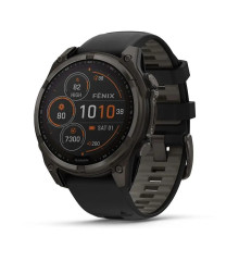 Смарт-часы Garmin Fenix 8 – 47 мм, Solar Sapphire, титан с DLC-покрытием Carbon Gray и силиконовым ремешком черного/серого цвета