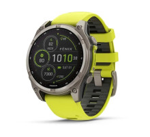 Смарт-годинник Garmin Fenix ​​8 – 47 мм, Solar Sapphire, титан з яскраво-жовтим/графітовим силіконовим ремінцем