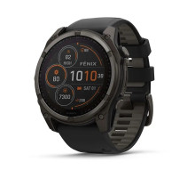 Смарт-годинник Garmin Fenix ​​8 – 51 мм, Solar Sapphire, титан з DLC-покриттям Carbon Gray та силіконовим ремінцем чорного/сірого кольору