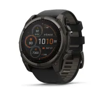 Смарт-годинник Garmin Fenix ​​8 – 51 мм, Solar Sapphire, титан з DLC-покриттям Carbon Gray та силіконовим ремінцем чорного/сірого кольору