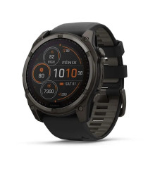 Смарт-часы Garmin Fenix 8 – 51 мм, Solar Sapphire, титан с DLC-покрытием Carbon Gray и силиконовым ремешком черного/серого цвета