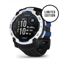 Garmin Instinct 3 (50mm) Solar Smartwatch, White Stone with Black and Blue Strap