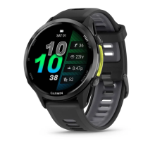 Garmin Forerunner 970 smartwatch with carbon gray DLC titanium bezel, black case and black band