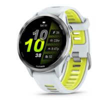 Смарт-годинник Garmin Forerunner 970 з титановим безелем, корпусом кольору білого каменю та біло-жовтим ремінцем