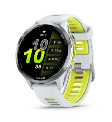 Смарт-часы Garmin Forerunner 970 с титановым безелем, корпусом цвета белого камня и бело-желтым ремешком