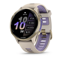Смарт-годинник Garmin Forerunner 970 із золотистим титановим безелем, сірим корпусом та ремінцем кольору французький сірий/індиго