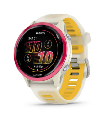Garmin Forerunner 570 Smartwatch (42mm), Raspberry Aluminum Bezel with Ivory/Mango Band
