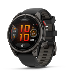 Garmin Fenix ​​8 Pro (47mm) AMOLED Sapphire Smartwatch, Carbon Gray DLC Titanium with Black and Gray Silicone Strap