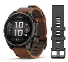 Смарт-годинник Garmin Fenix ​​8 Pro (47 mm) AMOLED Sapphire, титан Carbon Gray DLC із каштановим шкіряним ремінцем