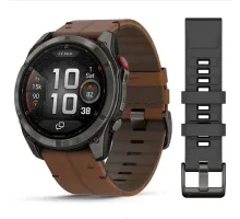 Смарт-годинник Garmin Fenix ​​8 Pro (51 mm) AMOLED Sapphire, титан Carbon Gray DLC із каштановим шкіряним ремінцем