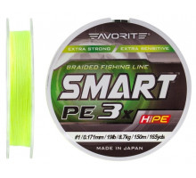 Шнур Favorite Smart PE 3x 150м (fl.yellow) #1/0.171 mm 19lb/8.7 kg